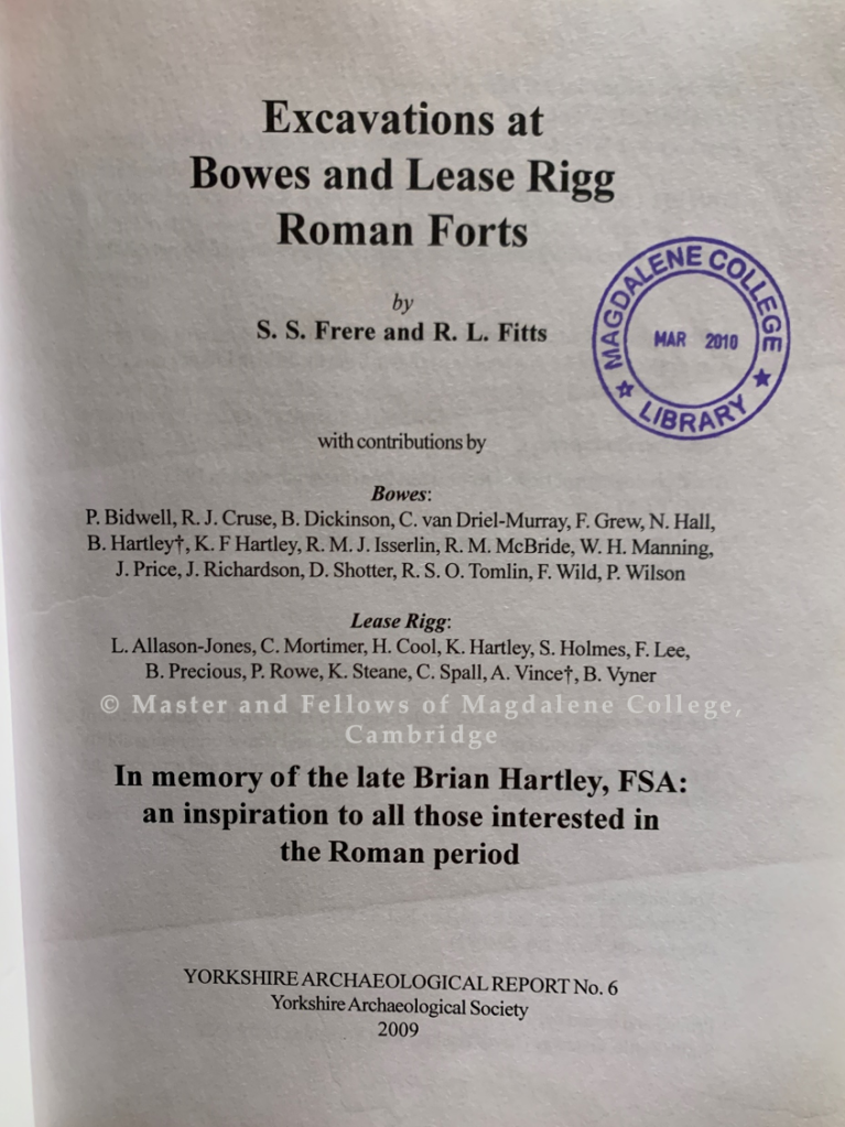 Title page of the report on the Excavations at Bowes and Lease Rigg Roman Forts, by Yorkshire Archaeological Society in 2009